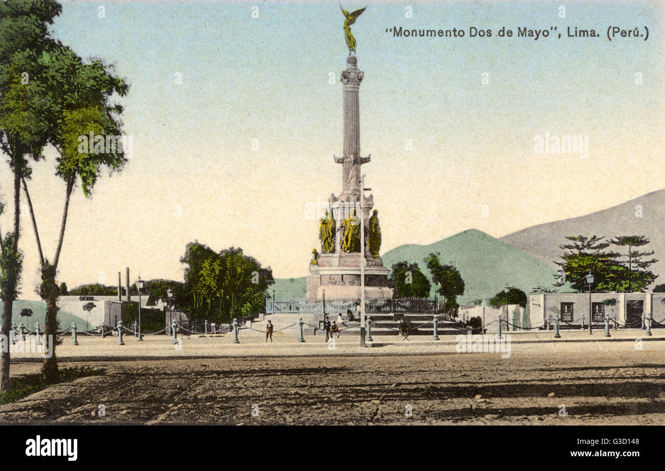 Dos de Mayo Monument, commemorating the Battle of Callao on 2 May 1866,  Lima, Peru, South America. The allegorical figure at the top of the column  is Nike, the Winged Goddess of