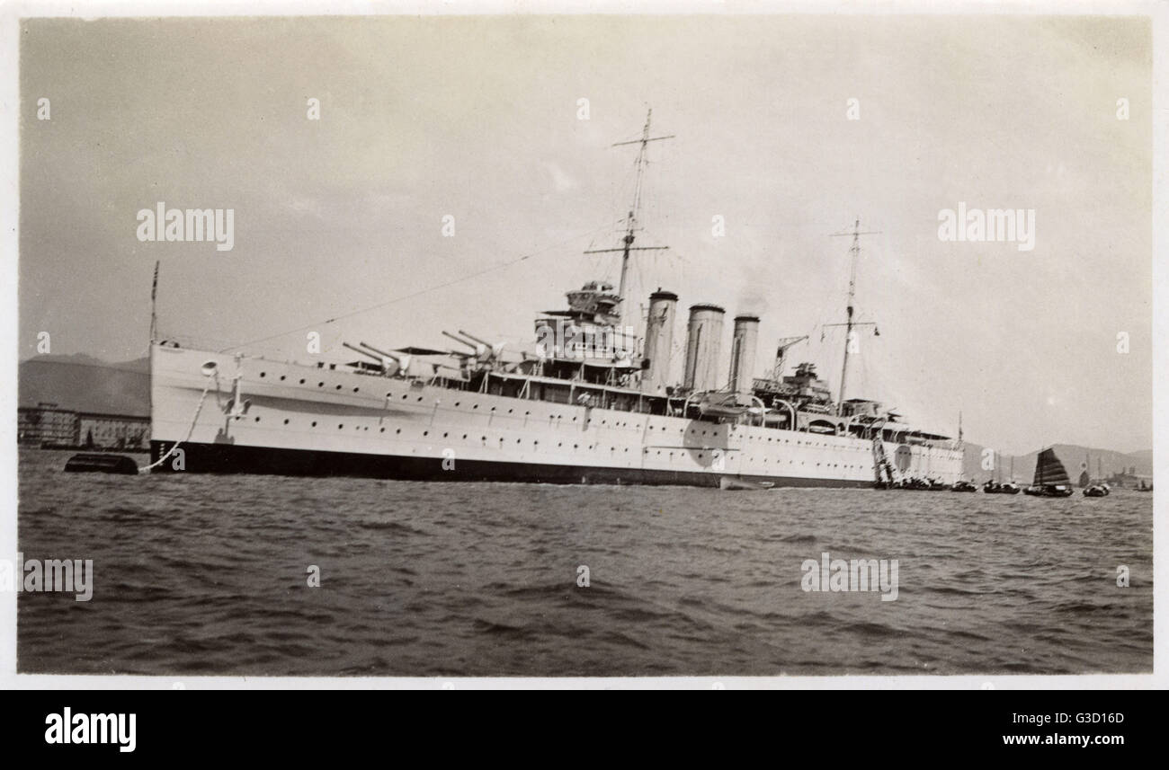 HMS Suffolk (55), British County class heavy cruiser, at Hong Kong, China.      Date: 1933 Stock Photo