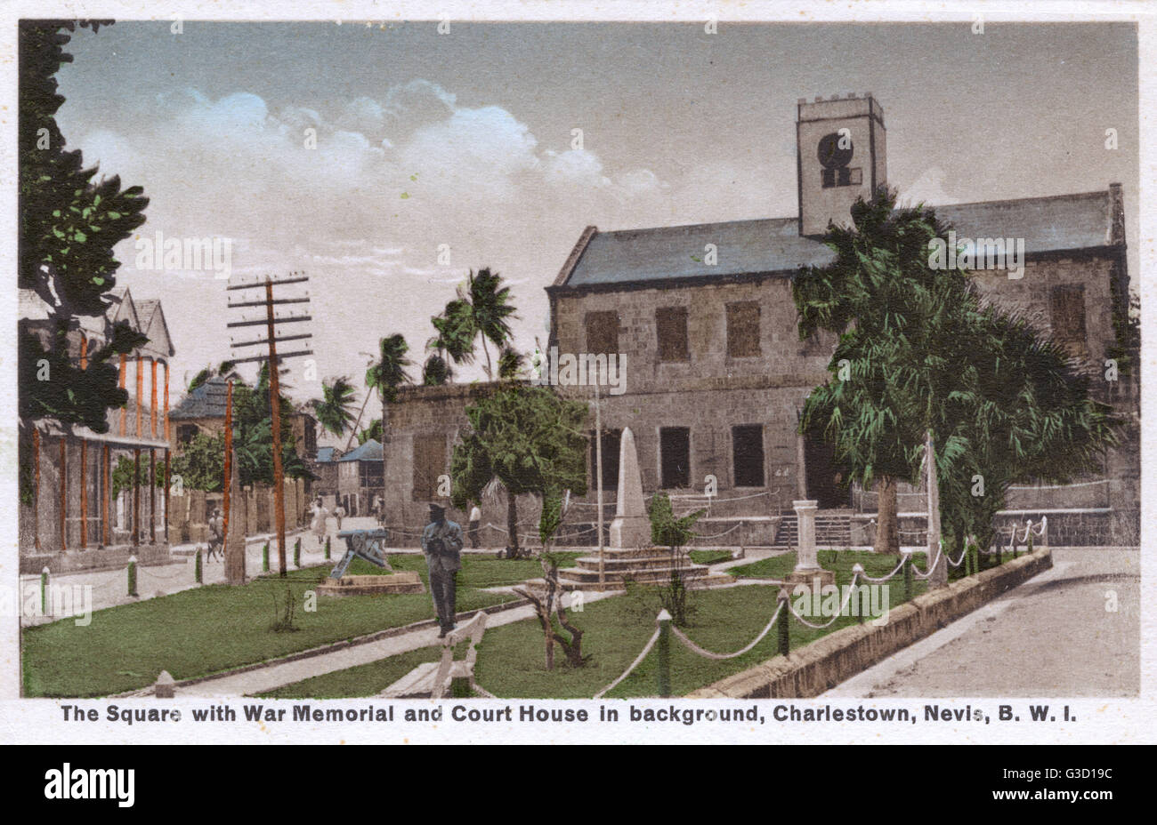 The Square with War Memorial and Court House, Charlestown, Nevis, West