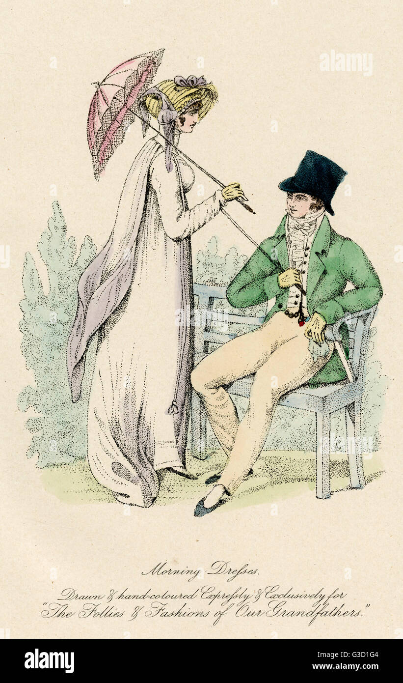 Morning dress for ladies and gentlemen,     Date: 1807 Stock Photo