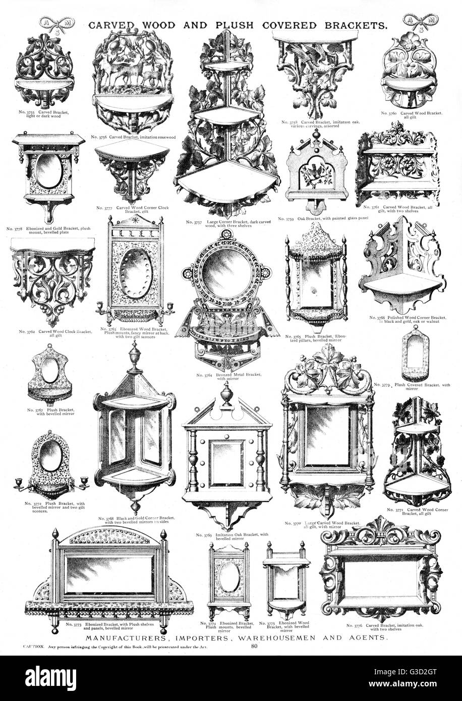 Carved Wood and Plush Covered Brackets, Plate 80 Stock Photo