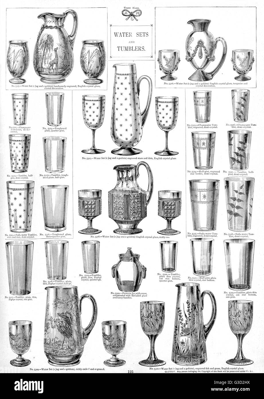 Water Sets and Tumblers, Plate 125 Stock Photo