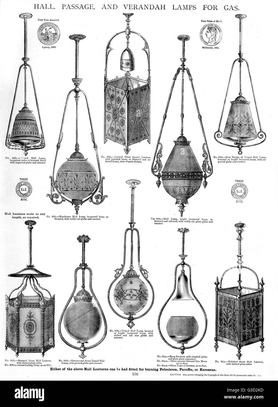 Hall, passage and verandah lamps for gas, Plate 256 Stock Photo
