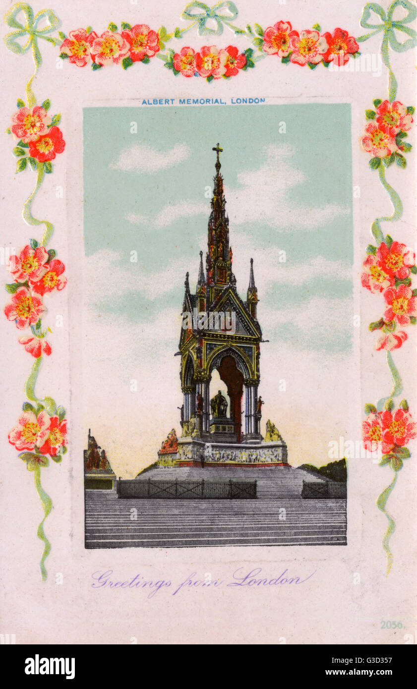 The Albert Memorial, London - with pretty floral border Stock Photo