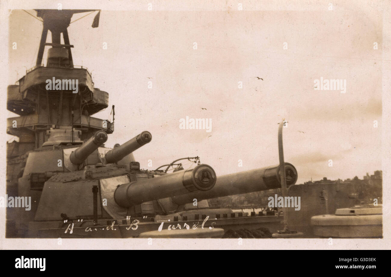 HMS Marlborough - A and B Twin Gun Turrets Stock Photo