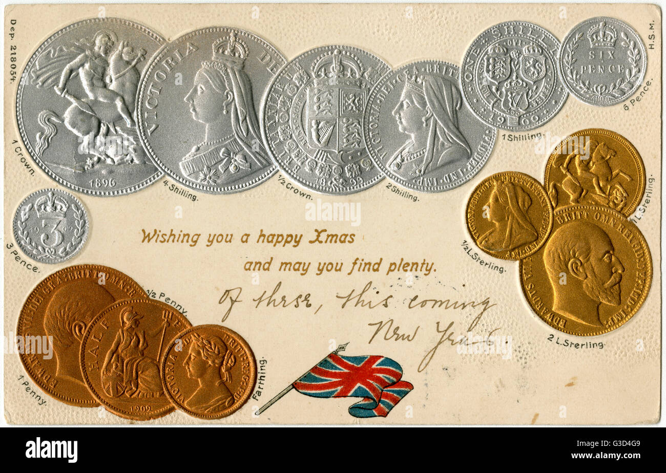 Pre-decimalisation British coinage - Victoria and Edward VII Stock Photo