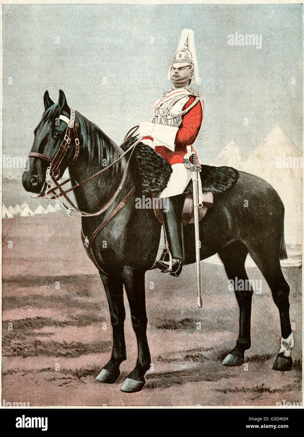 A Life Guard, part of the Household Cavalry Mounted Regiment, one of the senior regiments of the British Army.     Date: 1894 Stock Photo