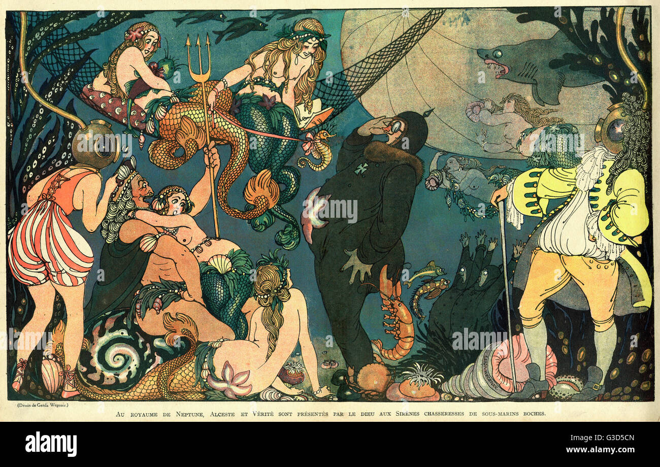 Cartoon, Underwater mythology, WW1 Stock Photo