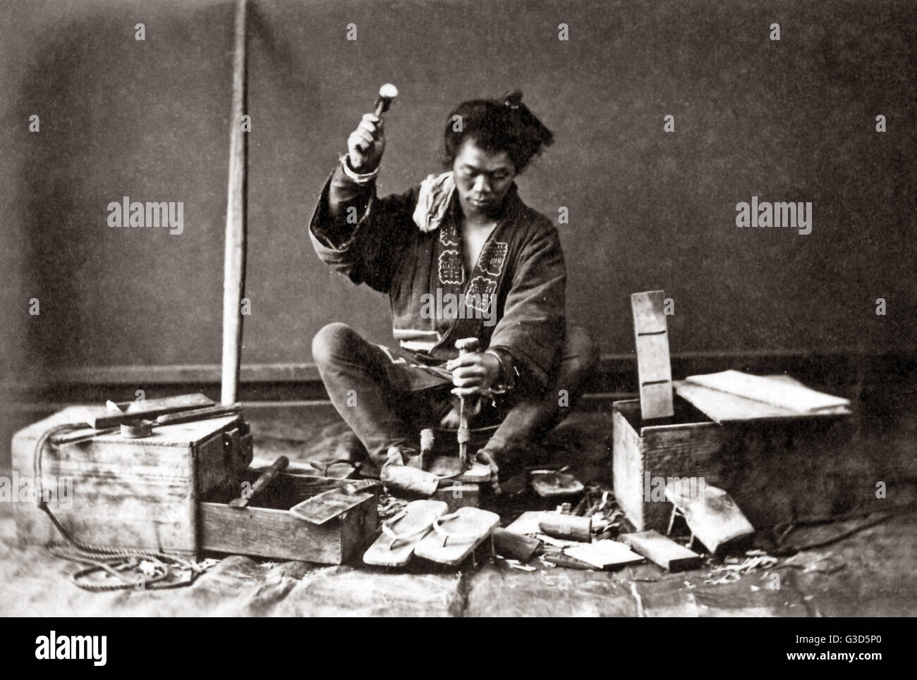 Shoemaker, Japan, 1870s Stock Photo