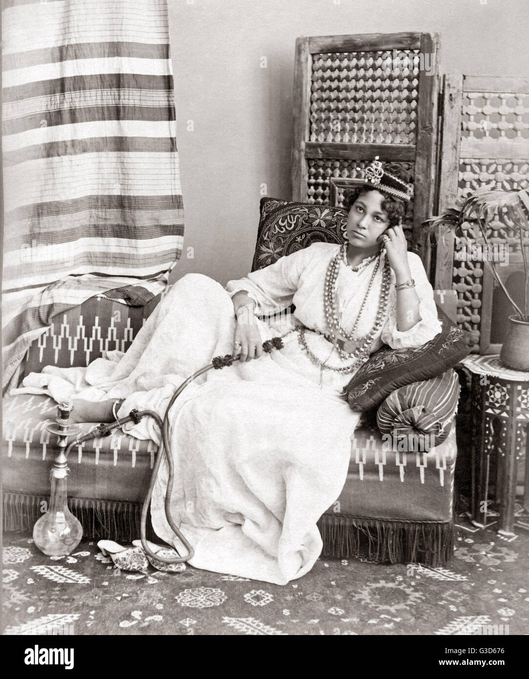 Egyptian dancer with hookah, circa 1880s Stock Photo Alamy