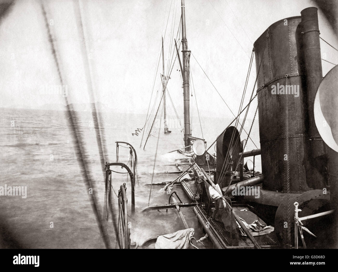 Sinking ship, off the coast of China, circa 1880s Stock Photo