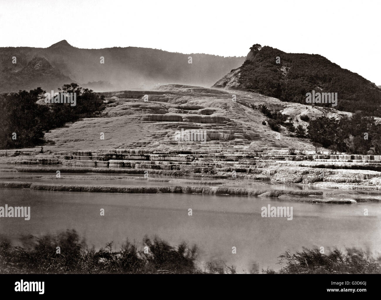 Pink Terraces, or Otukapuarangi, New Zeland, destroyed 1886 Stock Photo