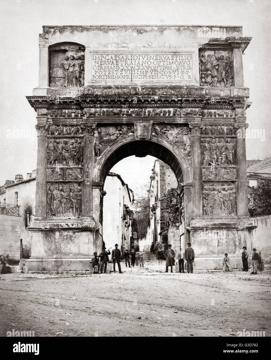 The Arch of Trajan, Benevento, near Naples, Itlay, circa 1870s. Date ...