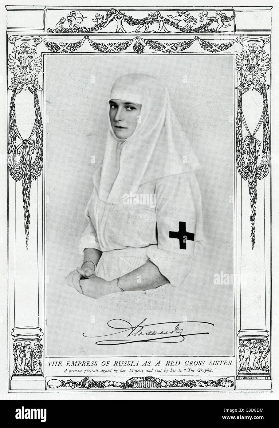 Empress of Russia, Alexandra Feodorovna in Red Cross uniform Stock Photo