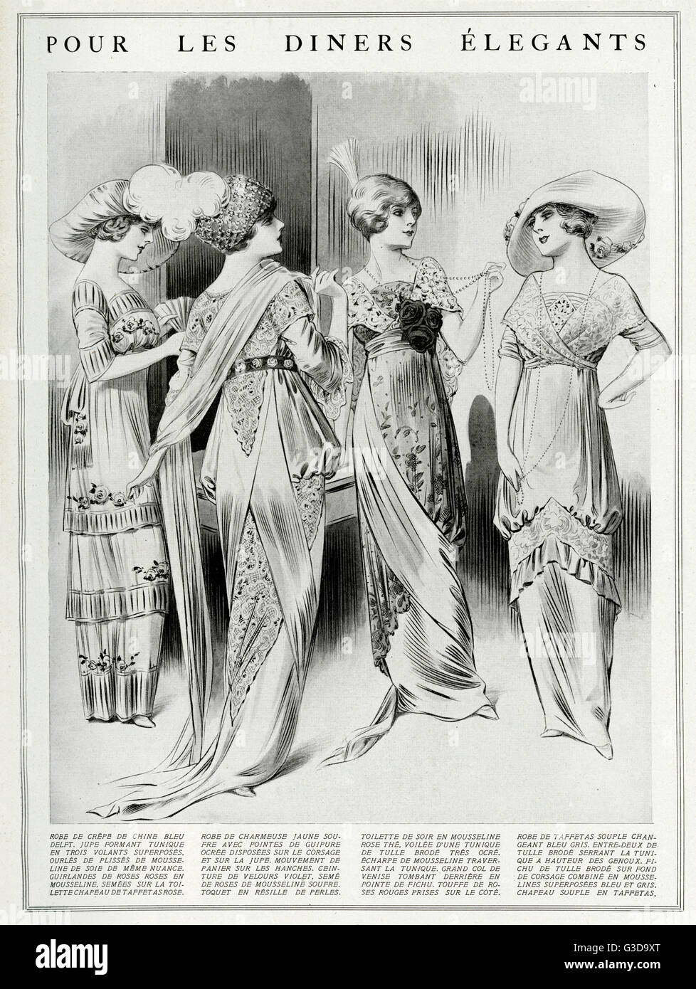 Four women wearing fashionable high waist tunic dining dresses. Date: 1912  Stock Photo - Alamy