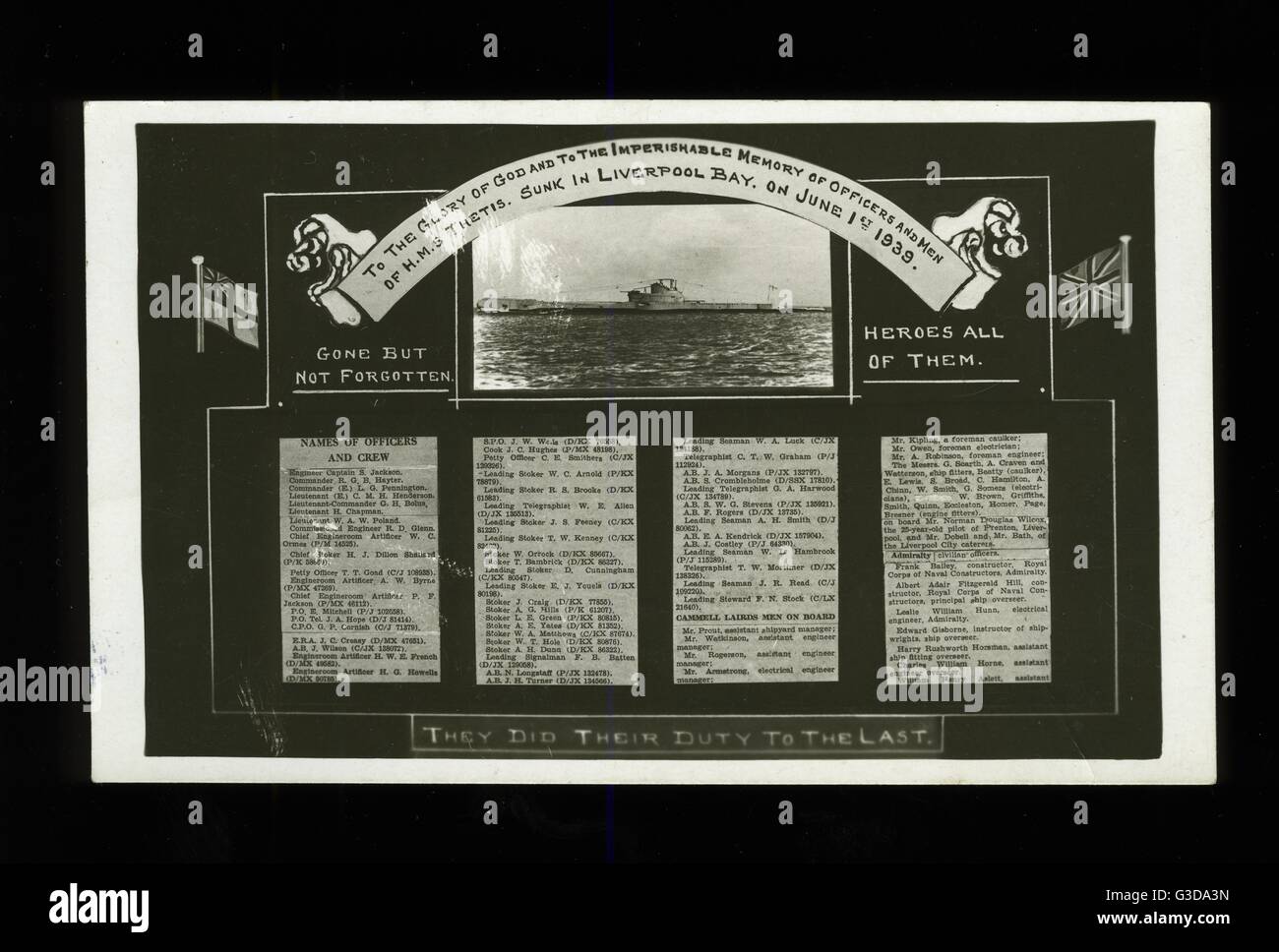 HMS Thetis list of casualties, Liverpool Stock Photo