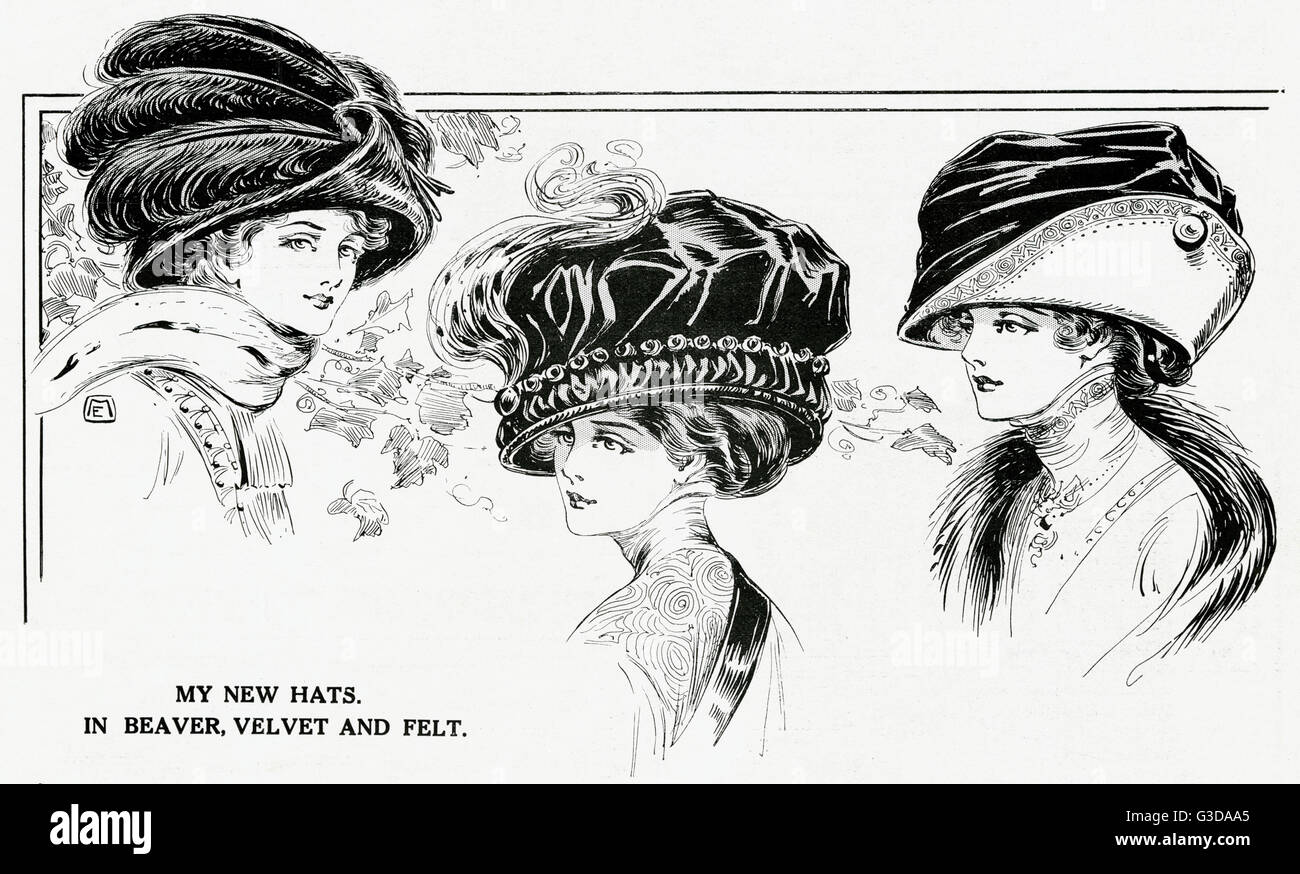 Selection of hats for Edwardian women 