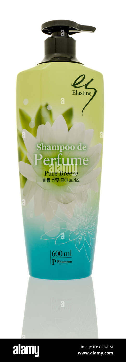 Winneconne, WI - 7 June 2016:  Bottle of Elastine shampoo de perfume on an isolated background Stock Photo