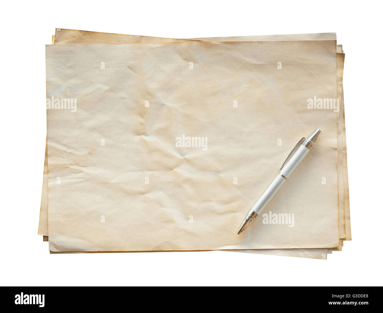 old paper and pen on isolated with clipping path. Stock Photo