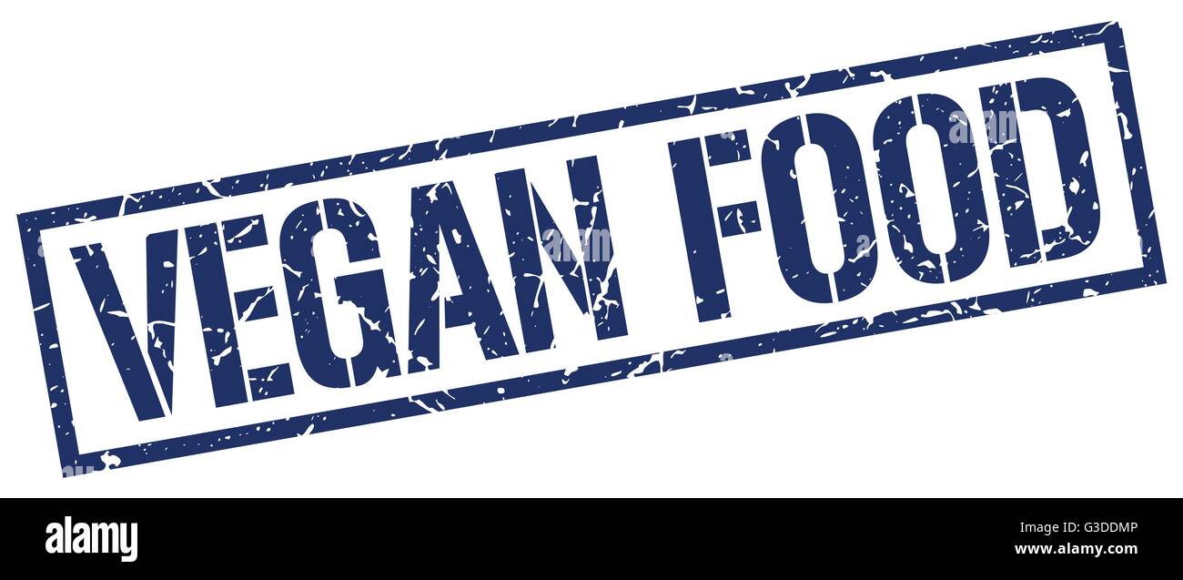 vegan food blue grunge square vintage rubber stamp Stock Vector Image ...