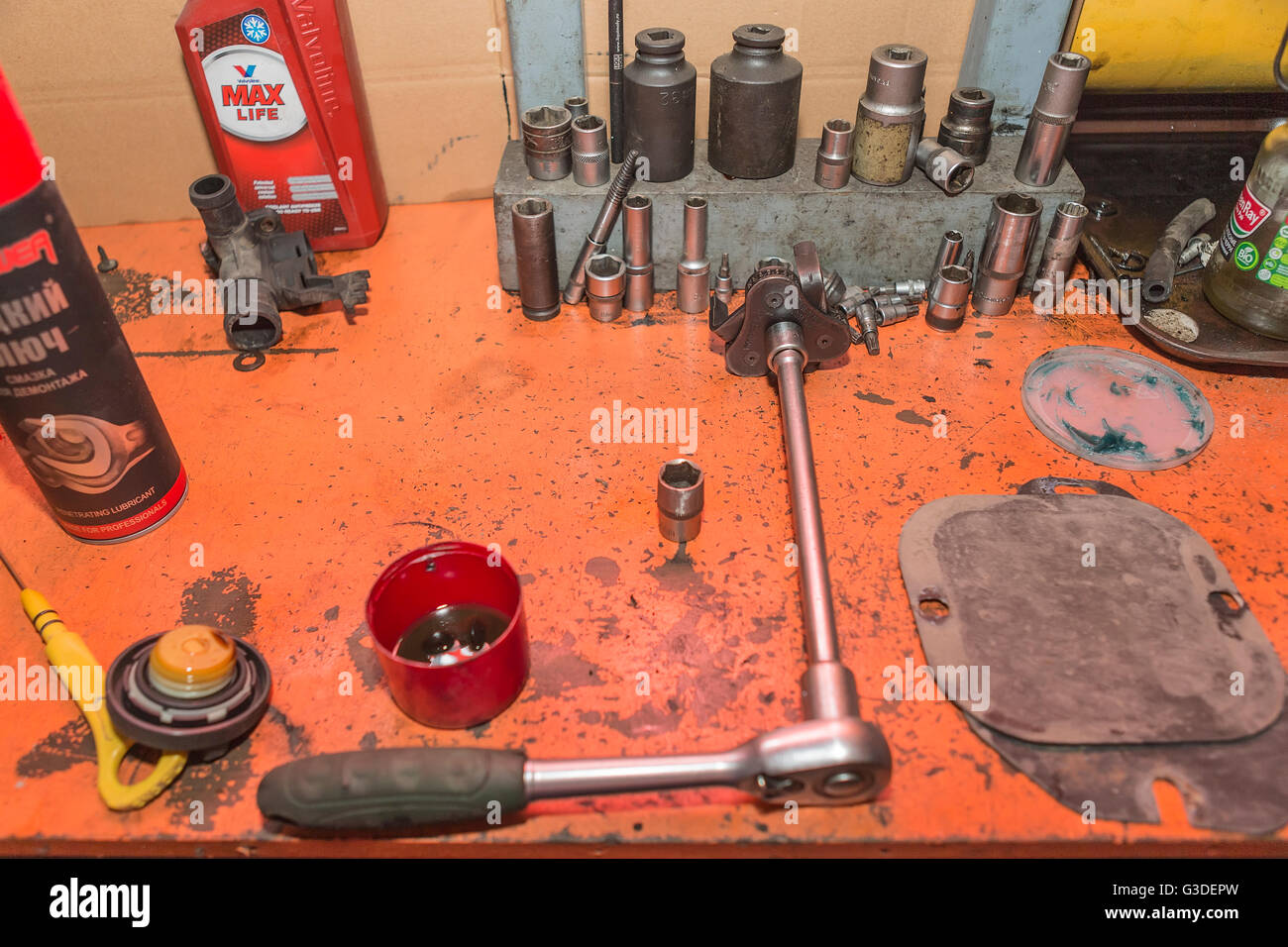 Bench tool mechanic Stock Photo