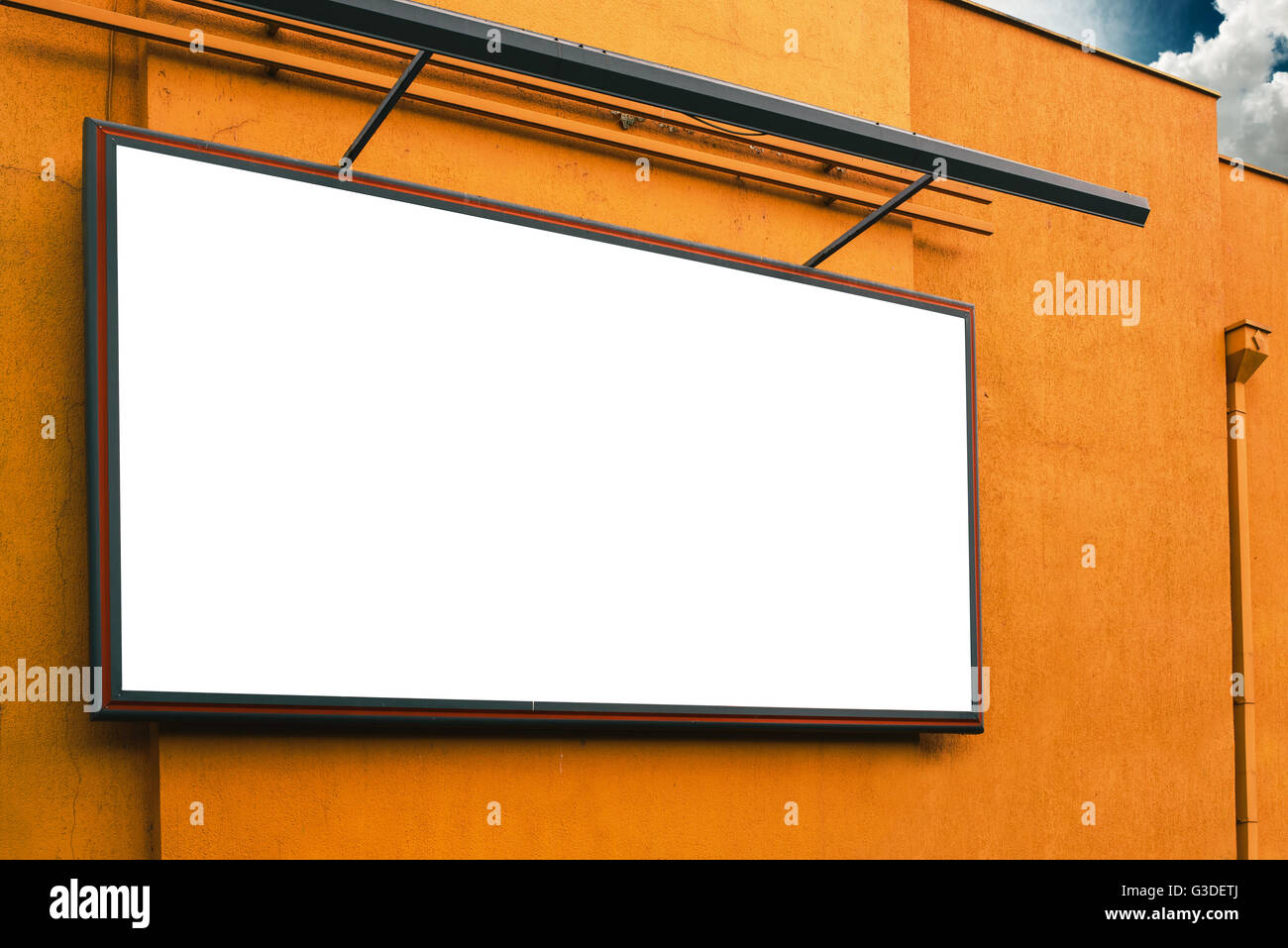 Blank advertising billboard on supermarket store exterior wall, copy space for text of graphic design Stock Photo