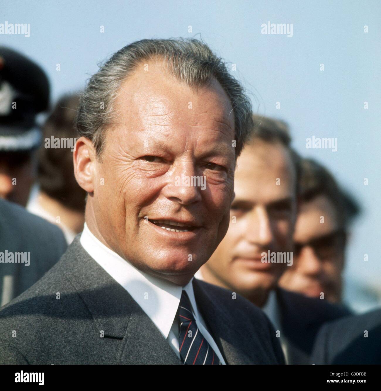 German chancellor Willy Brandt (SPD) during the air force manoeuvre 'Schwarzer Himmel' (translates as 'Black Sky') in Camp Lechfeld in September 1970. | usage worldwide Stock Photo