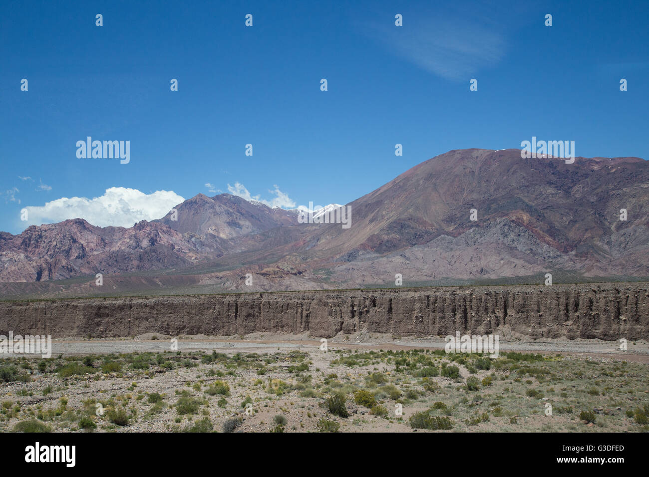 Landscape along National Route 7 through Andes moutain range close to the border in Argentina. Stock Photo