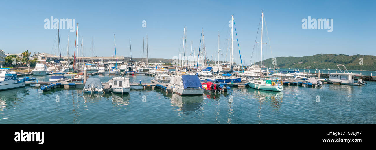 KNYSNA, SOUTH AFRICA - MARCH 3, 2016: Panorama of the yacht harbor at the waterfront in the Knysna Lagoon Stock Photo