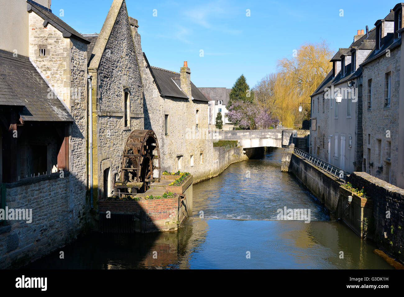 River Aure in the town of Bayeux, a commune in the Calvados department in Normandy in northwestern France Stock Photo