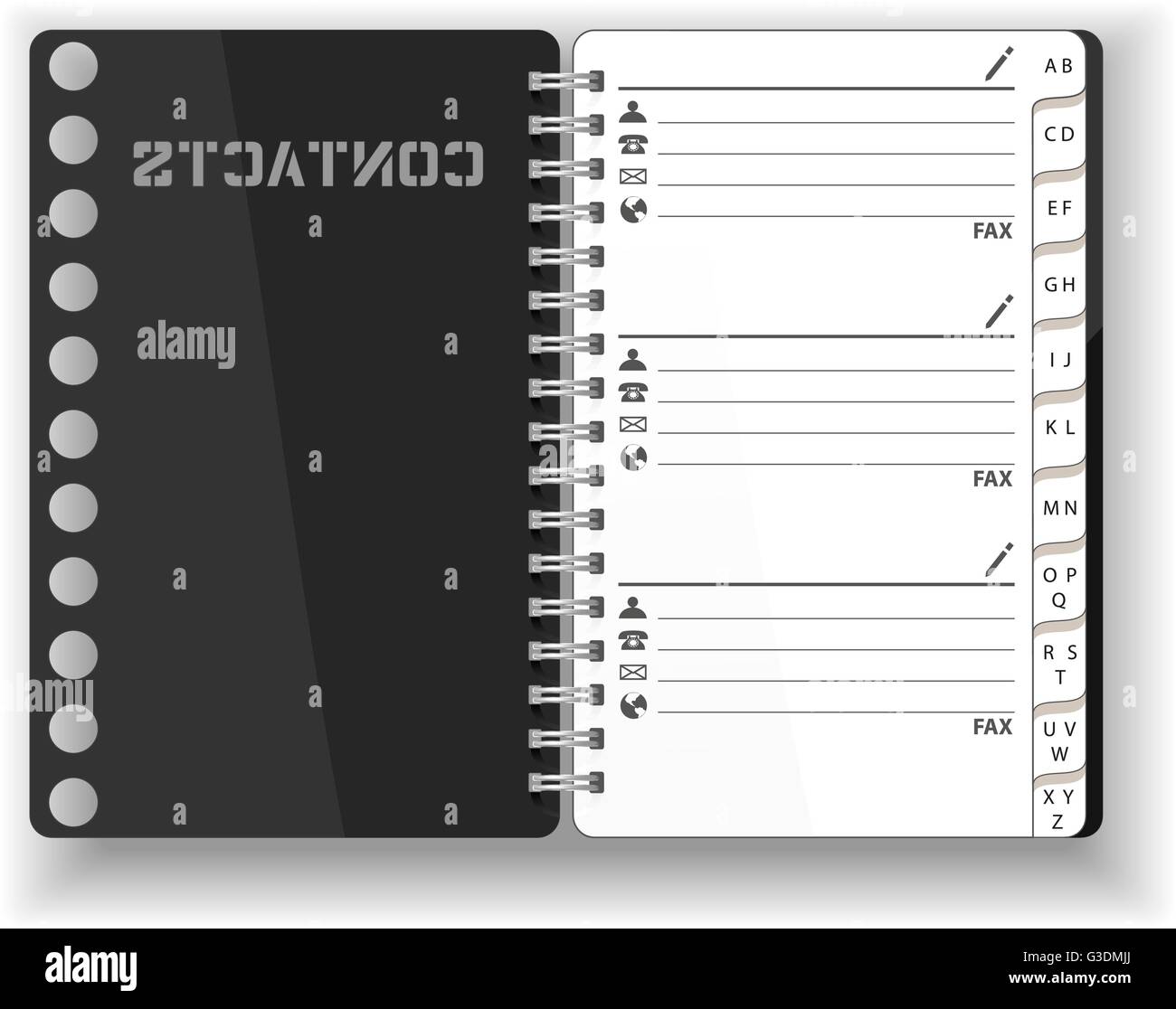 Vector. Stationery. An open Pocket diary, notebook, notepad, organizer