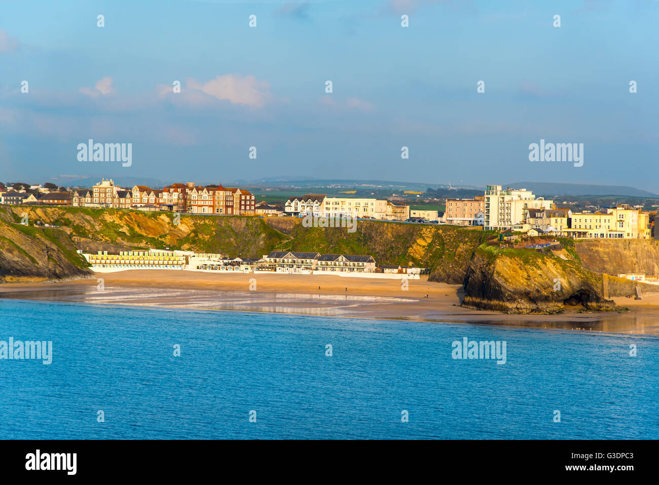 Evening view of Tolcarne Beach, Newquay, Cornwall, UK Stock Photo