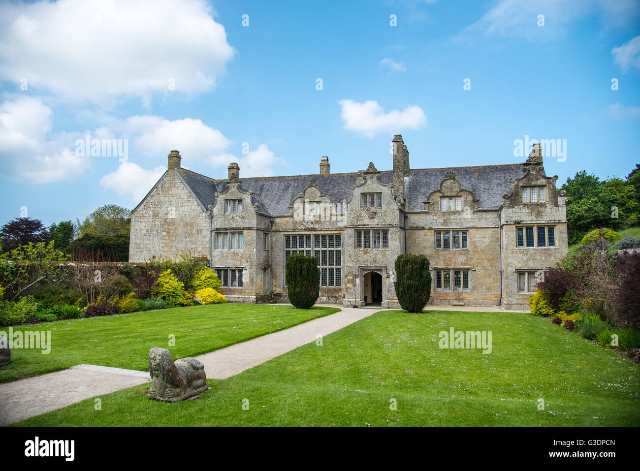 Trerice Manor House, Kestle Mill, Newlyn East, near Newquay, Cornwall. Taken from public road. Stock Photo