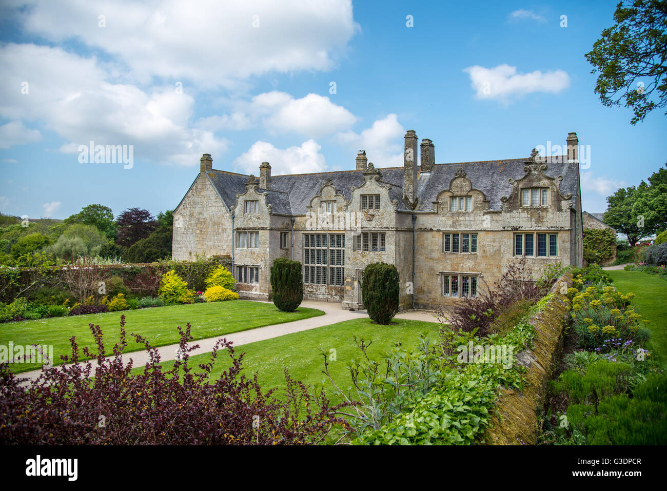 Trerice Manor House, Kestle Mill, Newlyn East, near Newquay, Cornwall. Taken from public road. Stock Photo