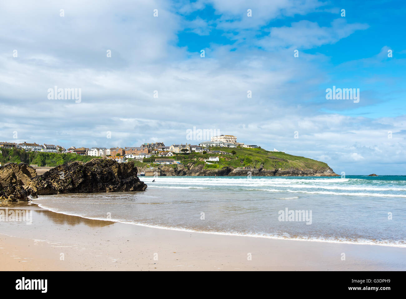 Towan Head, from Great Western Beach, Newquay, Cornwall, UK Stock Photo