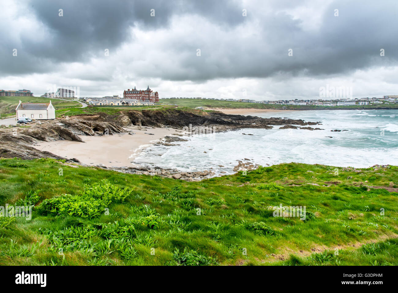 Little Fistral Beach at Newquay, Cornwall, UK Stock Photo
