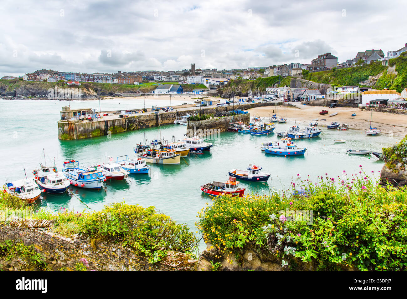 The Harbour and Town at Newquay, Cornwall, UK Stock Photo