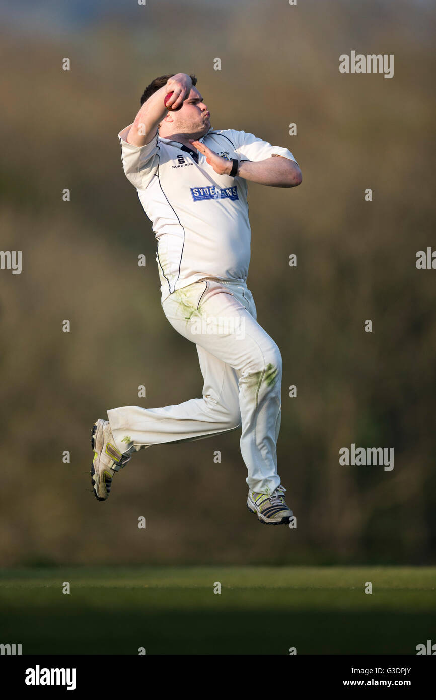 cricket, bowler in action. Stock Photo