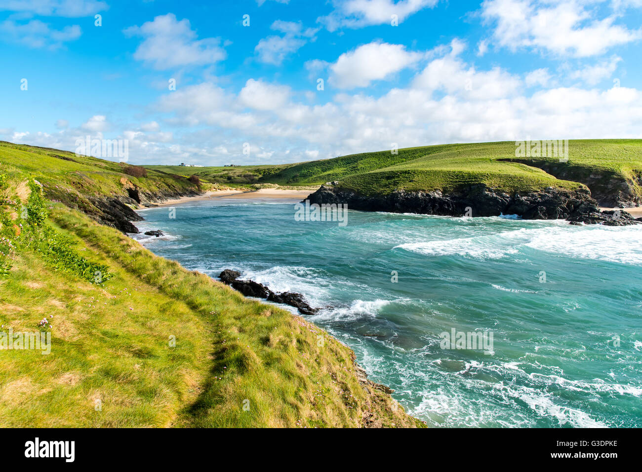 Polly Joke, or Porth Joke, a small beach between Newquay and Perranporth, Cornwall, UK. Stock Photo