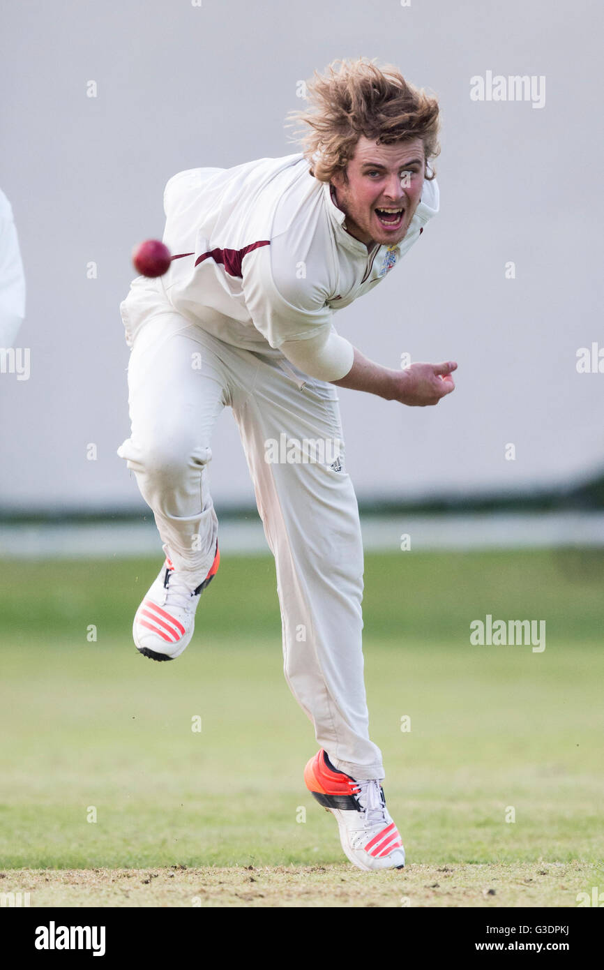 cricket, bowler in action. Stock Photo