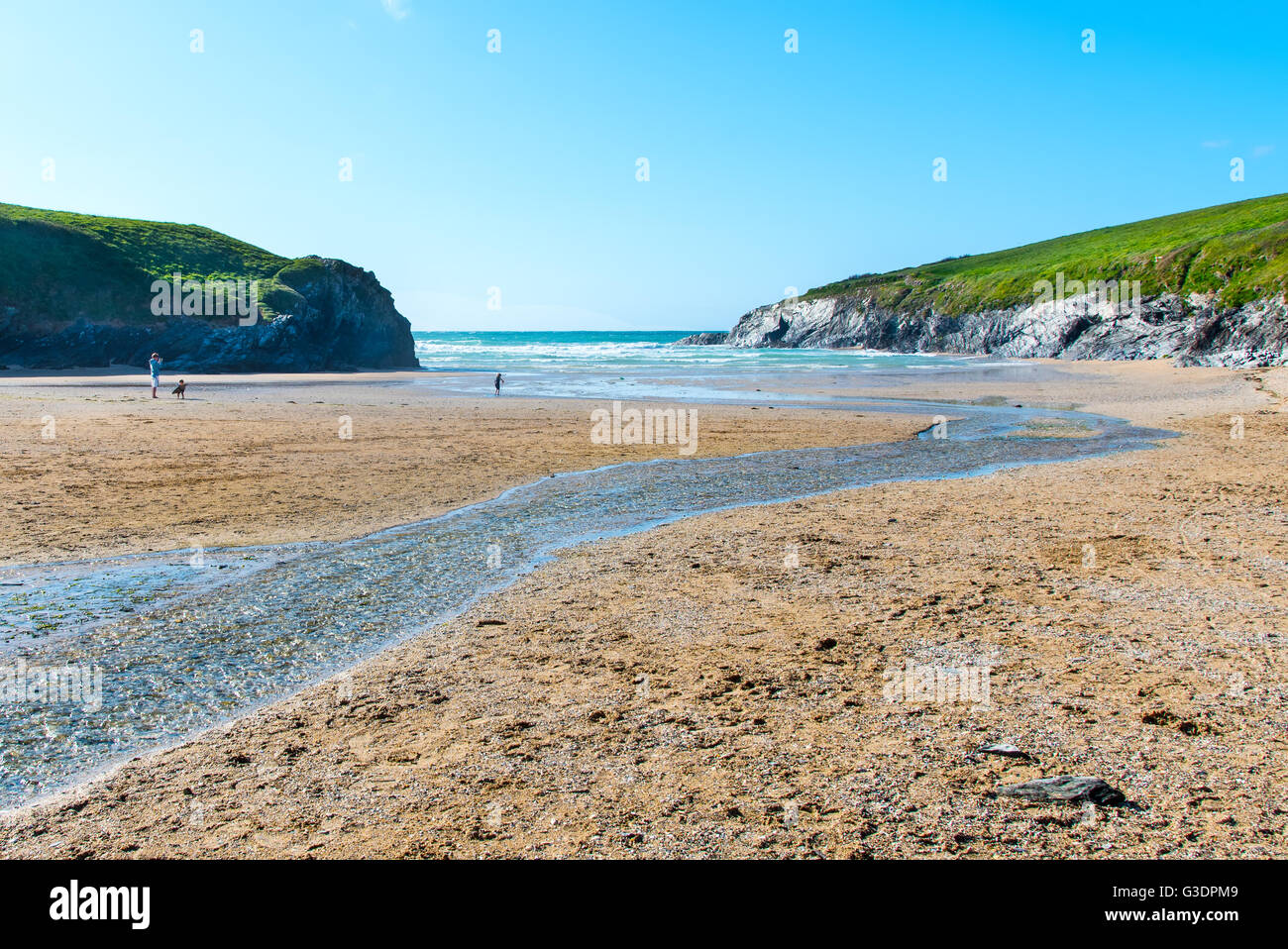 Stream at Polly Joke, or Porth Joke, a small beach between Newquay and Perranporth, Cornwall, UK. Stock Photo