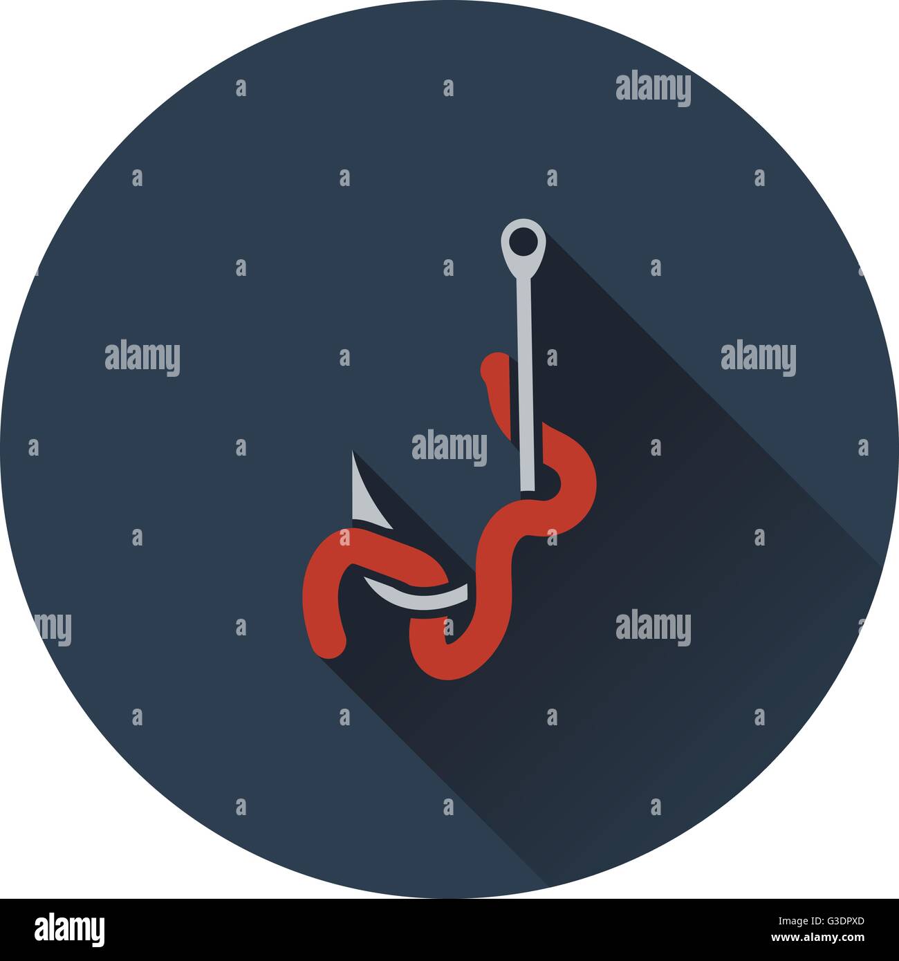 Icon of worm on hook. Flat design. Vector illustration. Stock Vector