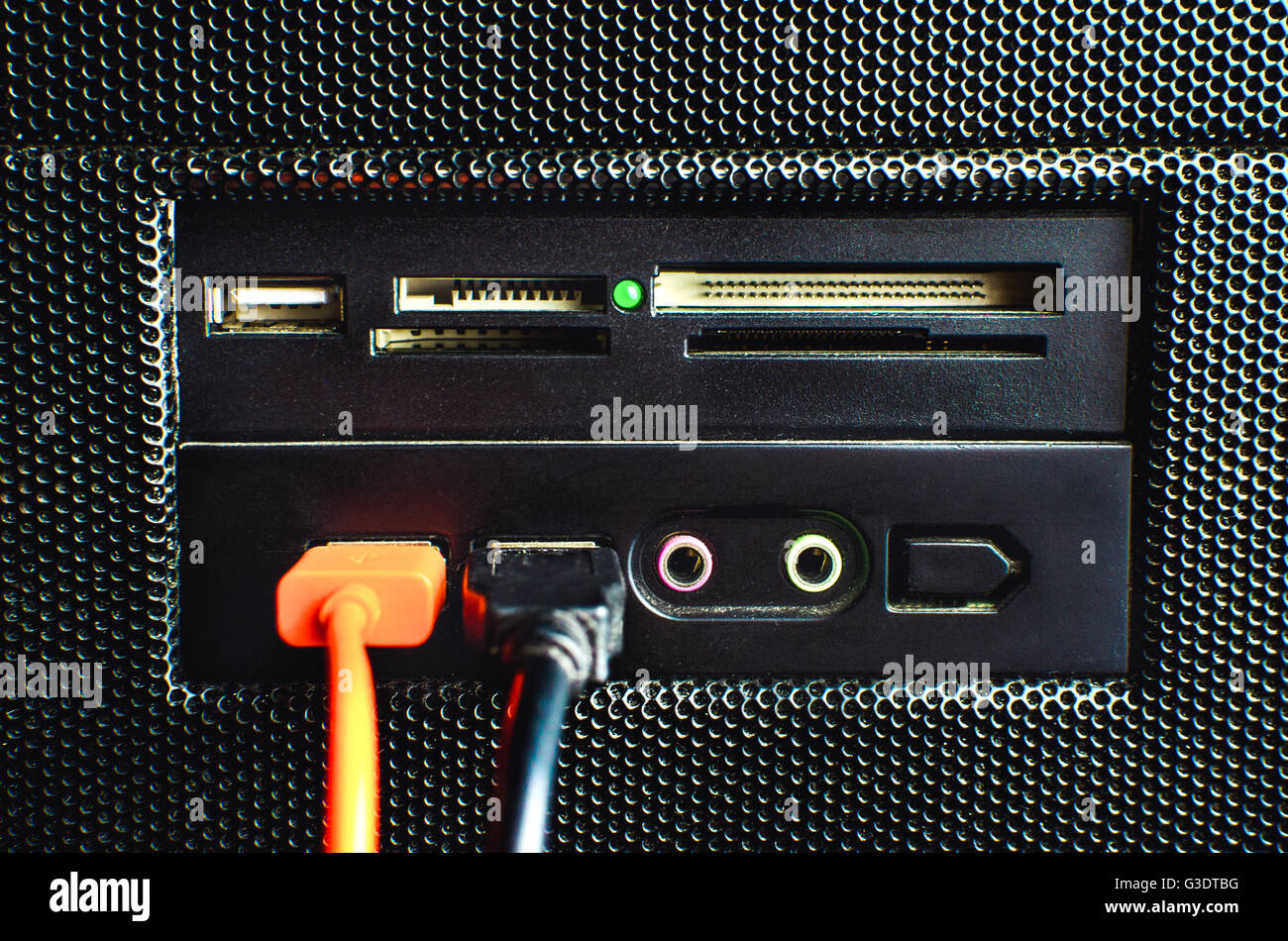 card reader in the assembled PC with two USB cables connected Stock ...