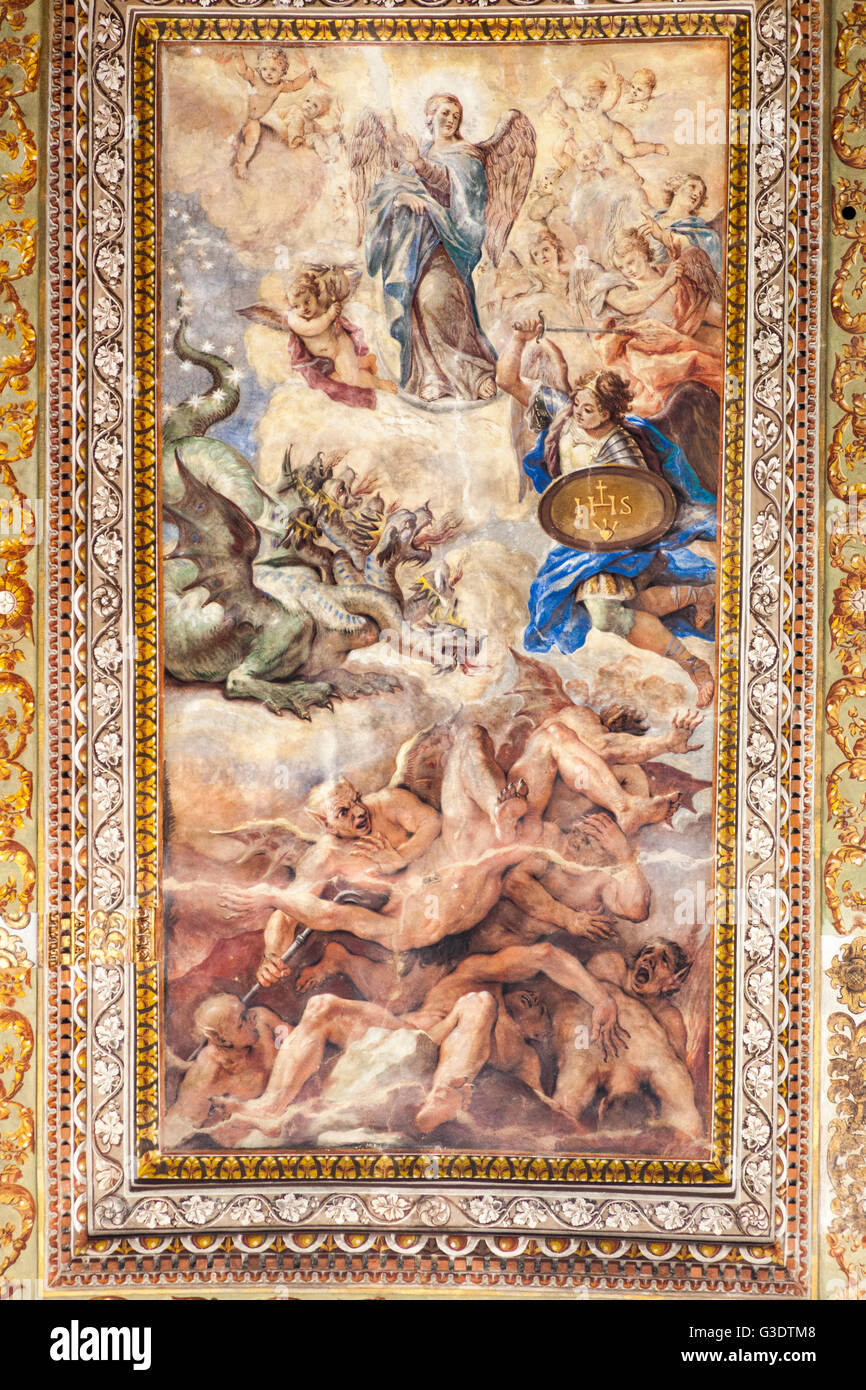 Painting on ceiling of Chiesa Del Gesu Nuovo, Piazza Del Gesu Nuovo, Naples, Campania, Italy Stock Photo