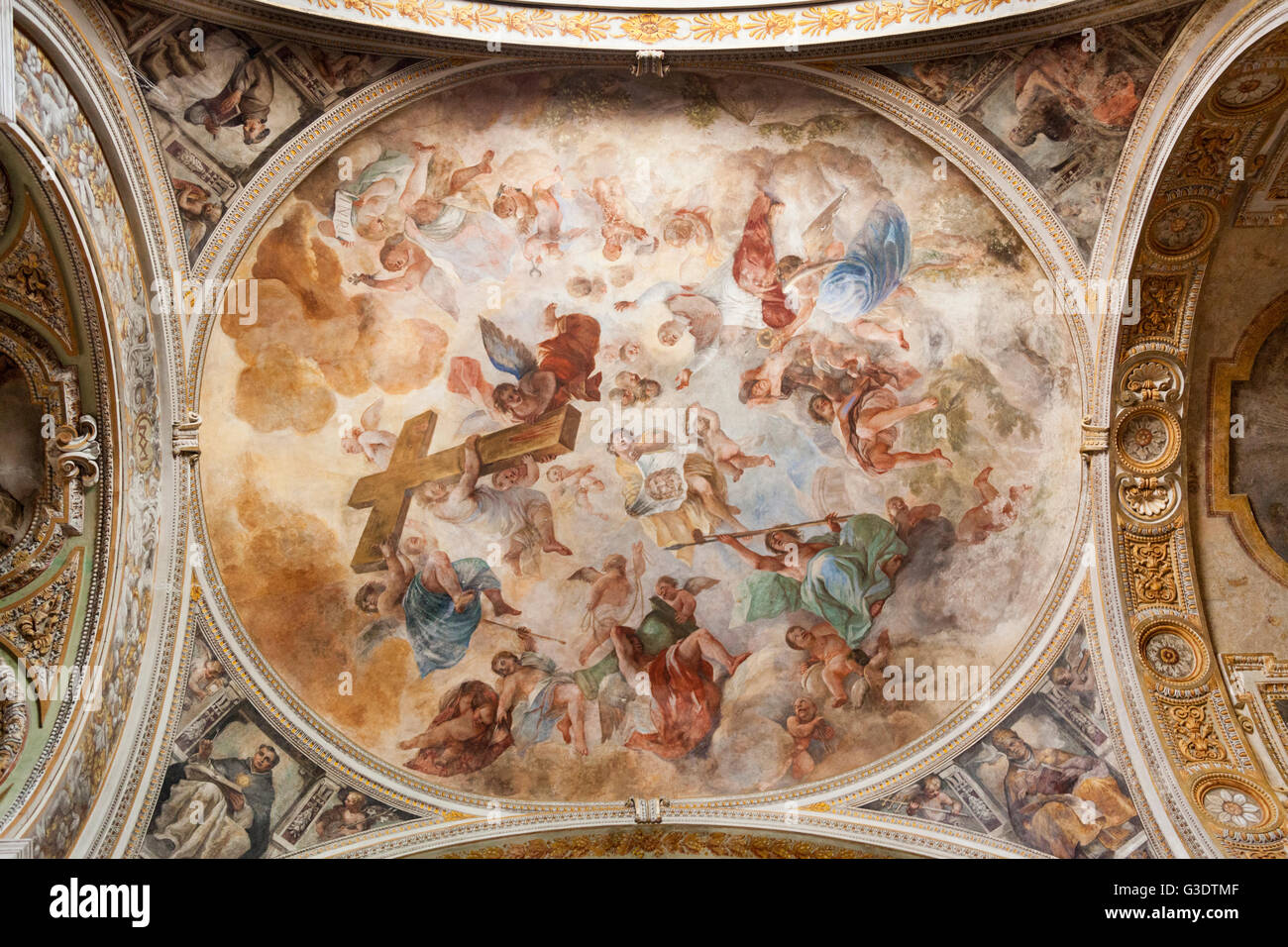 Painting on ceiling of Chiesa Del Gesu Nuovo, Piazza Del Gesu Nuovo, Naples, Campania, Italy Stock Photo