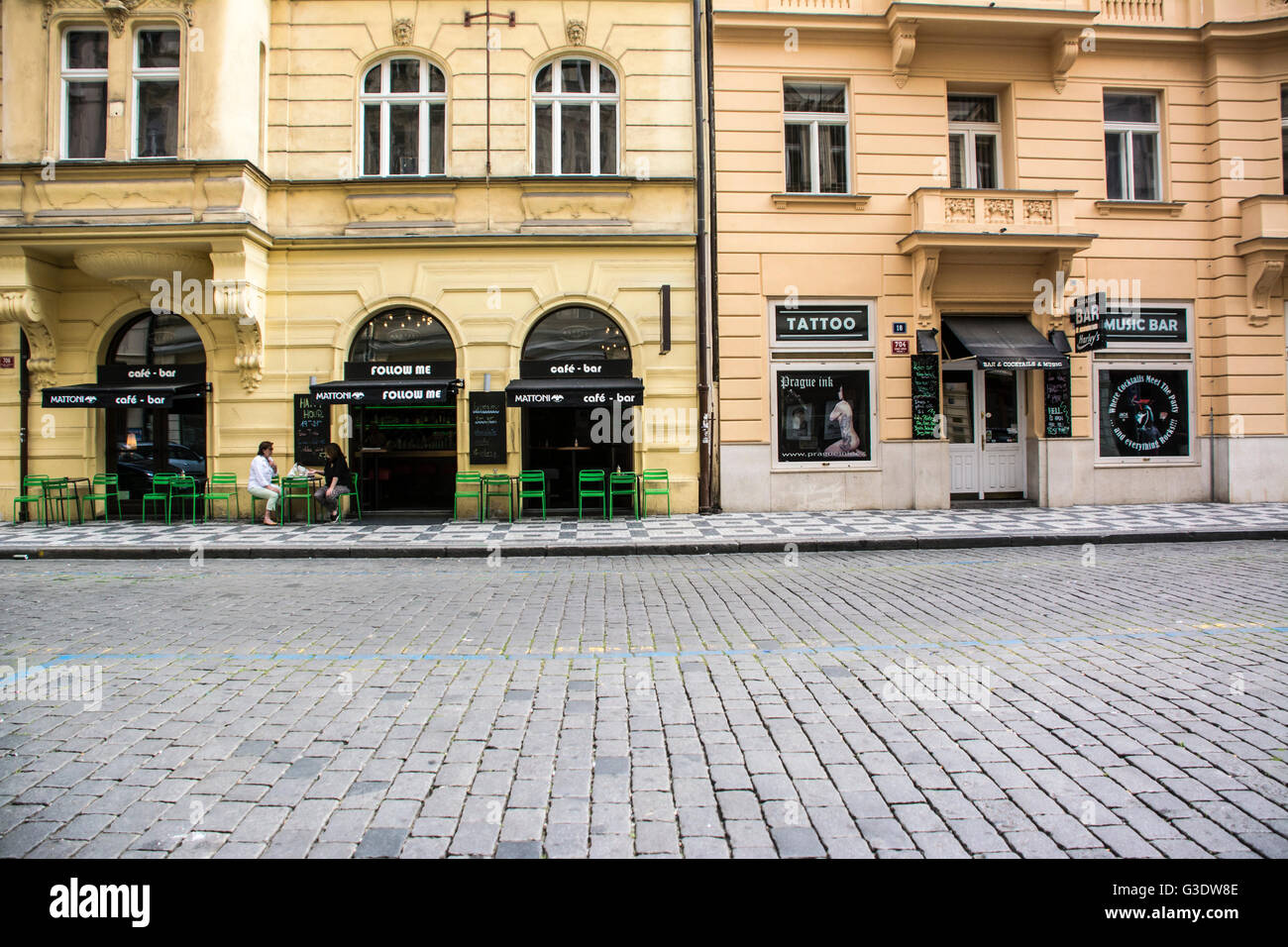 shop and street in Prague, Czech Stock Photo