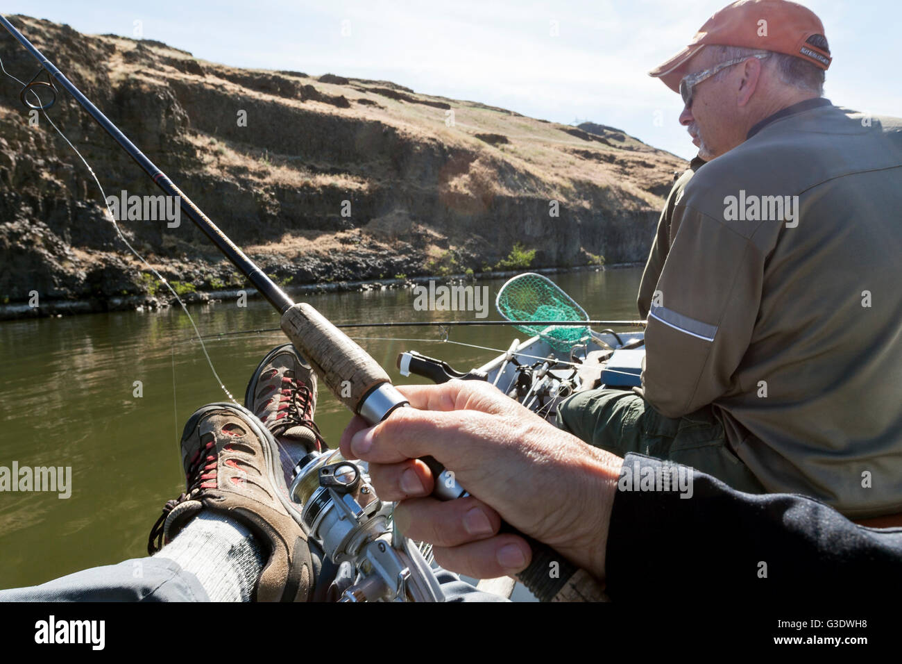 WA11785-00...WASHINGTON - Jim Johansen and Phil Russell fishing the Snake River near Lyons Ferry. (MR# J5 - R8) Stock Photo