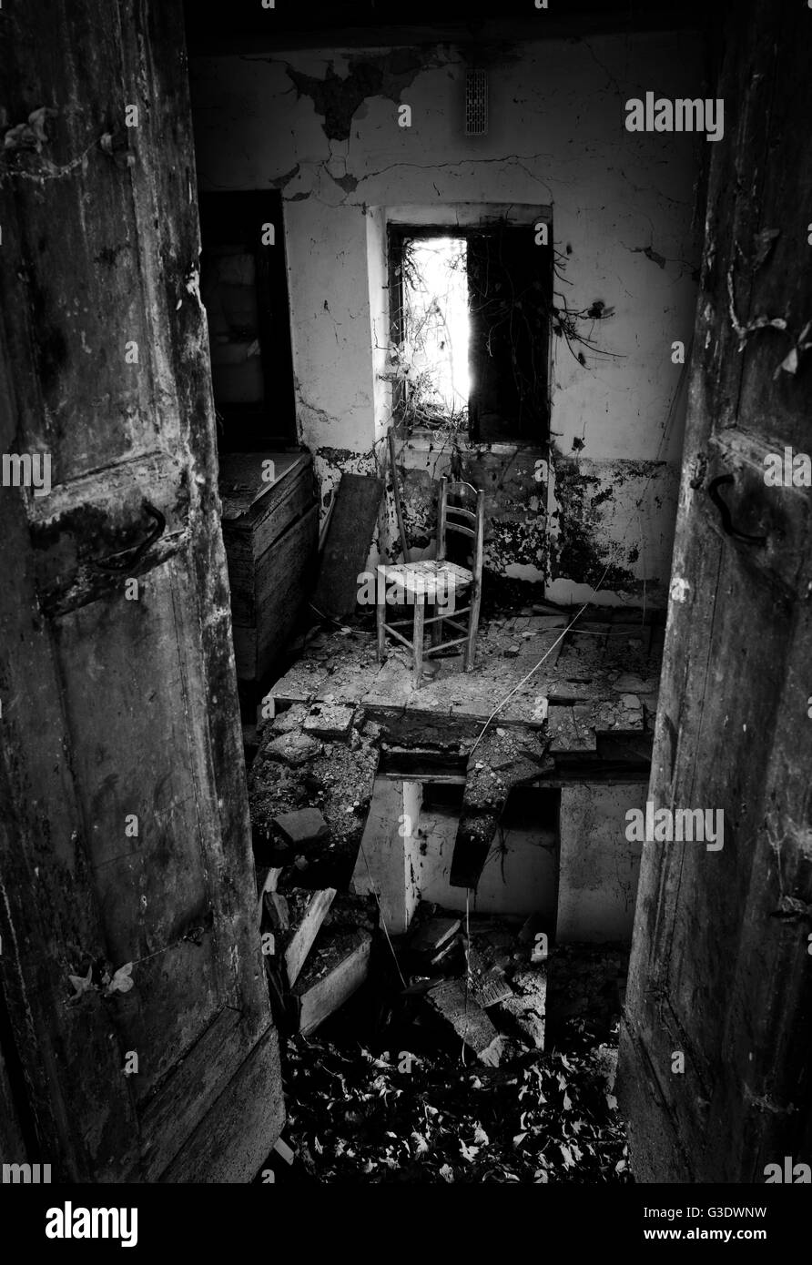 Ruined room ghost town Stock Photo