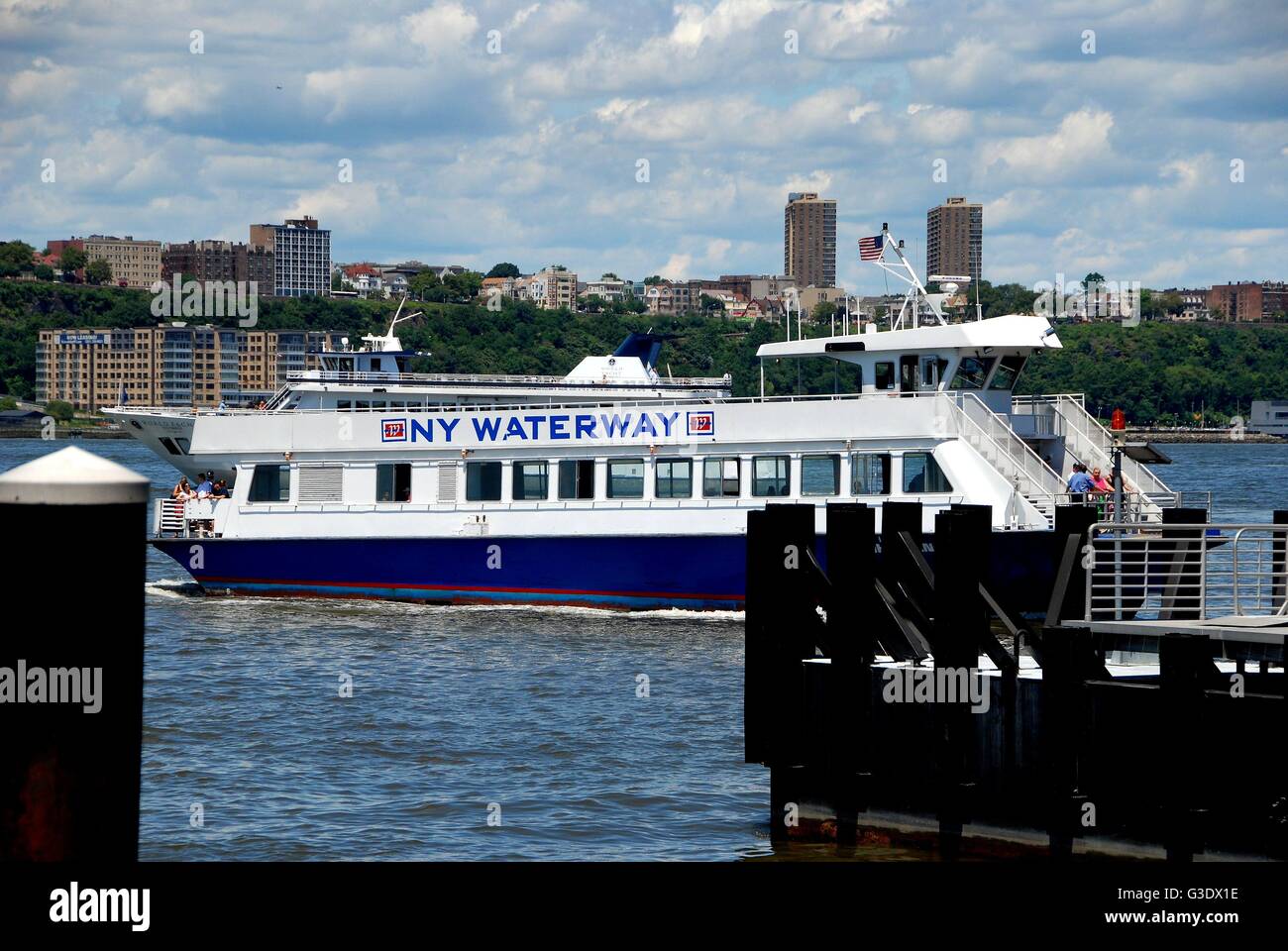 New York City NY Waterway ferry boat leaving its terminal heads into