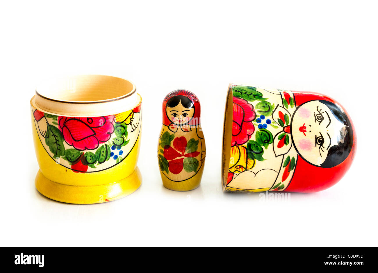 Traditional Russian matryoshka dolls isolated on a white background